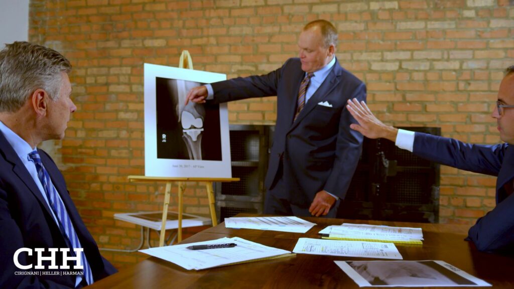 attorneys at table looking at surgical xray