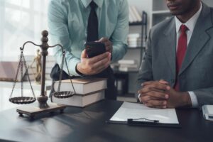 two layers looking at phone for analysis